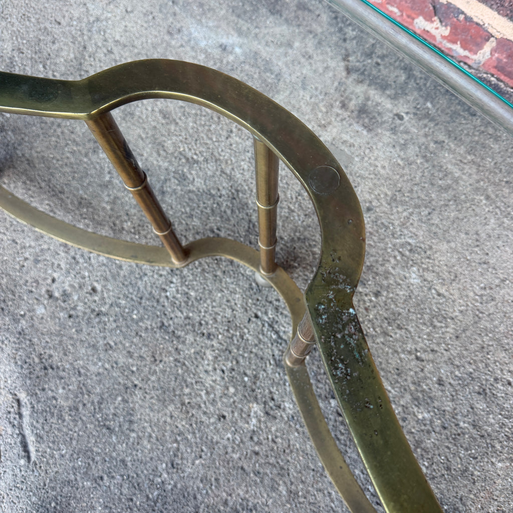 Mastercraft Brass and Glass Racetrack Oval Coffee Table