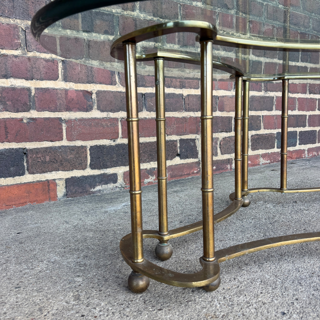 Mastercraft Brass and Glass Racetrack Oval Coffee Table
