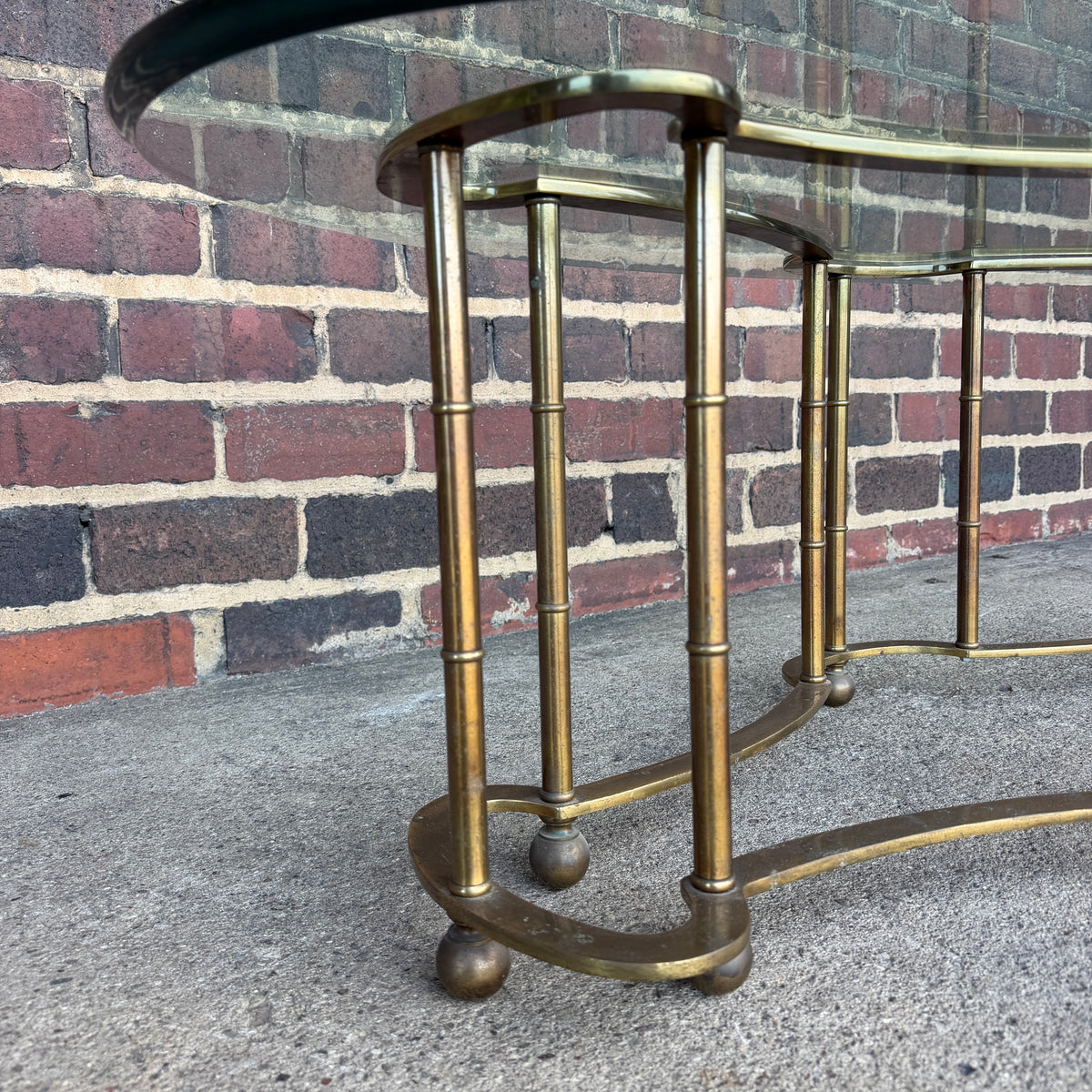 Mastercraft Brass and Glass Racetrack Oval Coffee Table