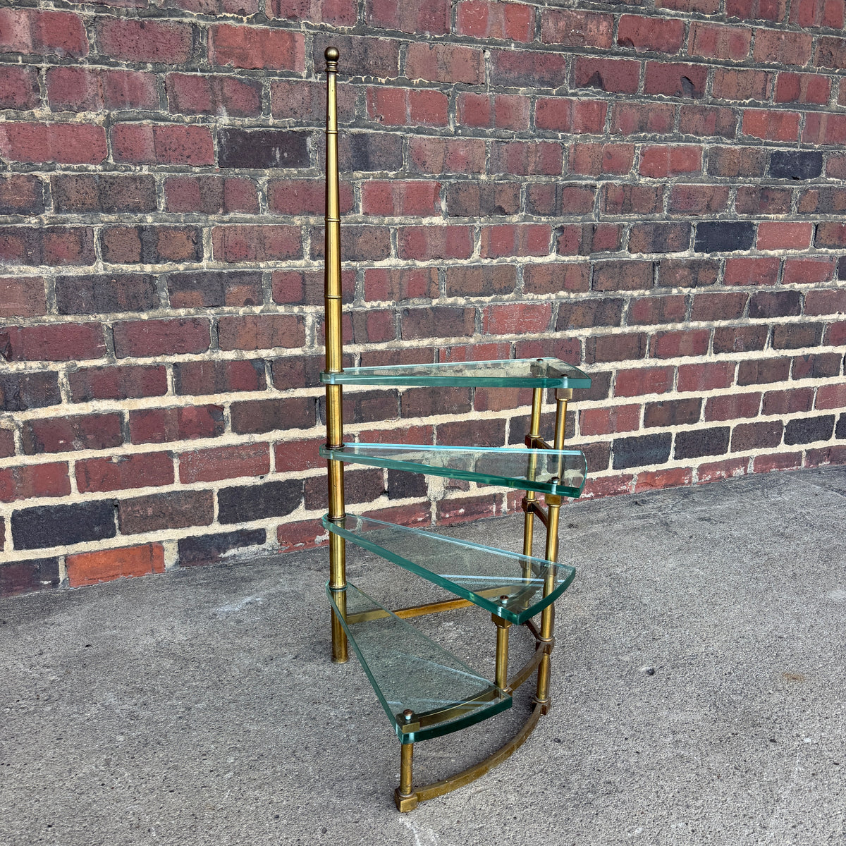 Mastercraft Brass and Glass Step Shelf Hollywood Regency