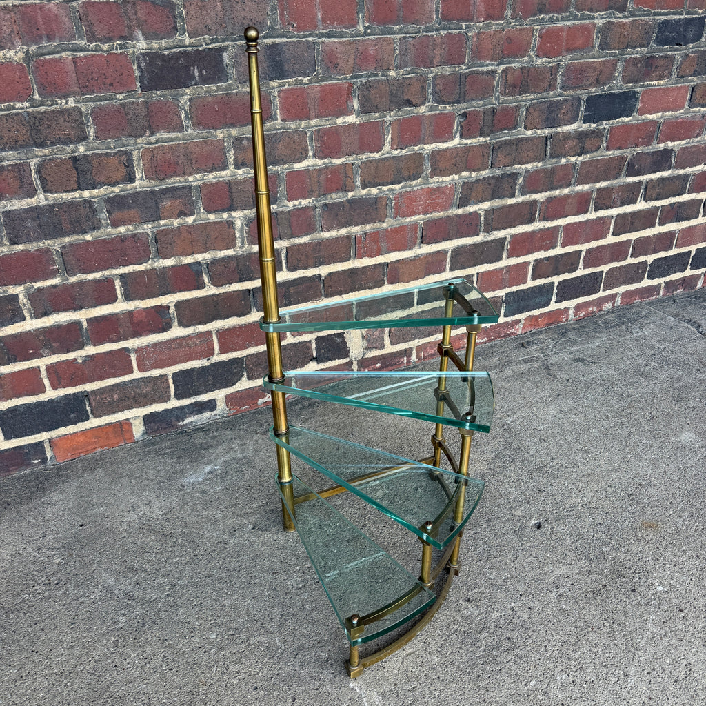 Mastercraft Brass and Glass Step Shelf Hollywood Regency