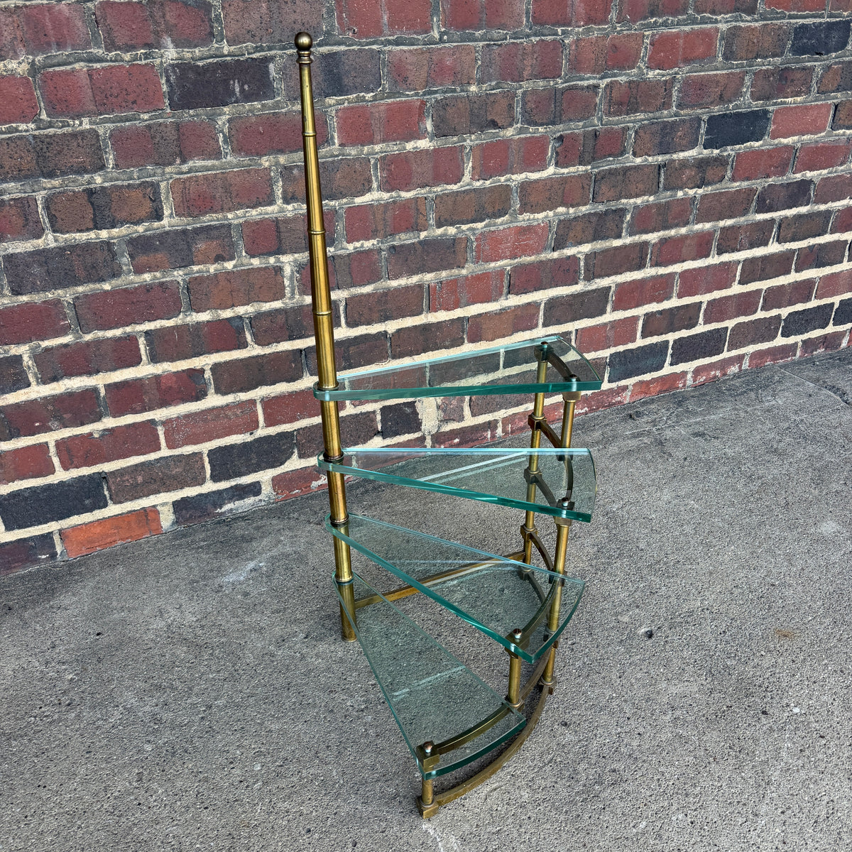 Mastercraft Brass and Glass Step Shelf Hollywood Regency