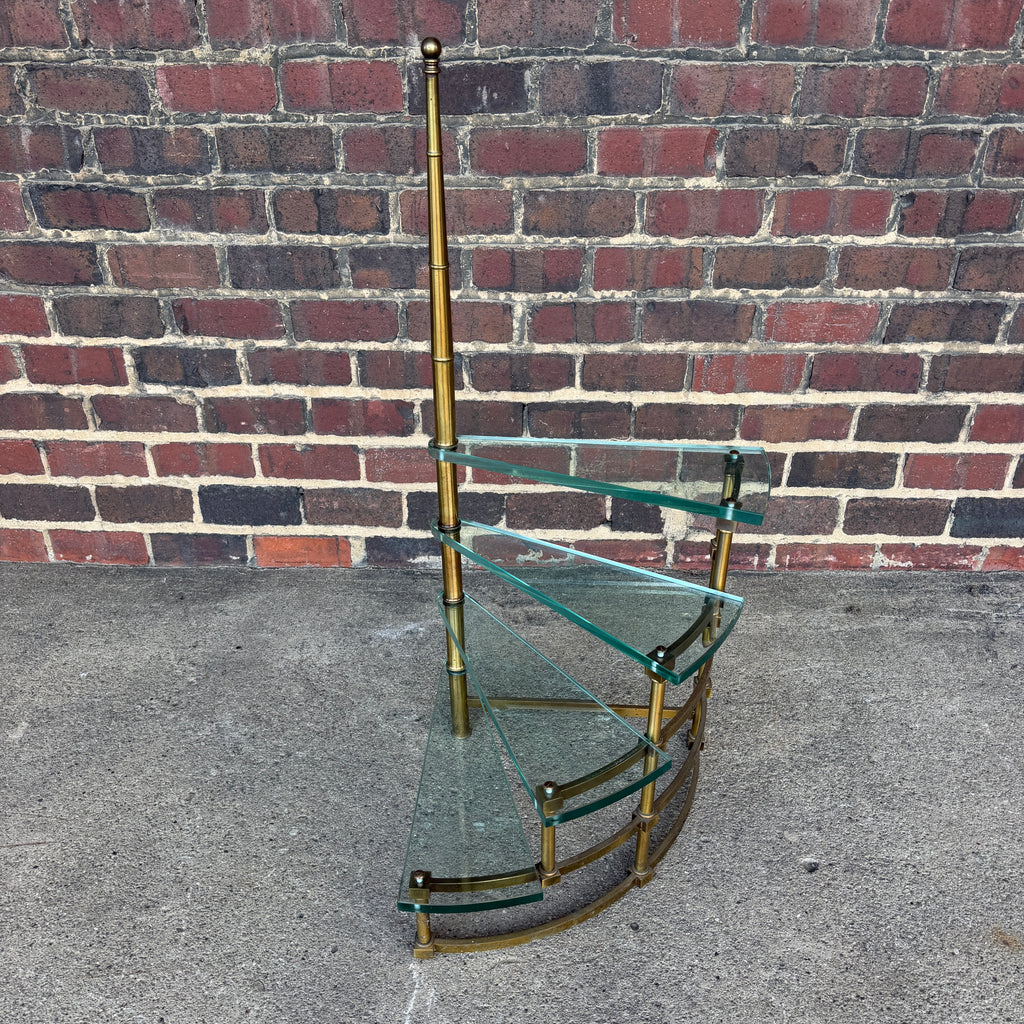 Mastercraft Brass and Glass Step Shelf Hollywood Regency