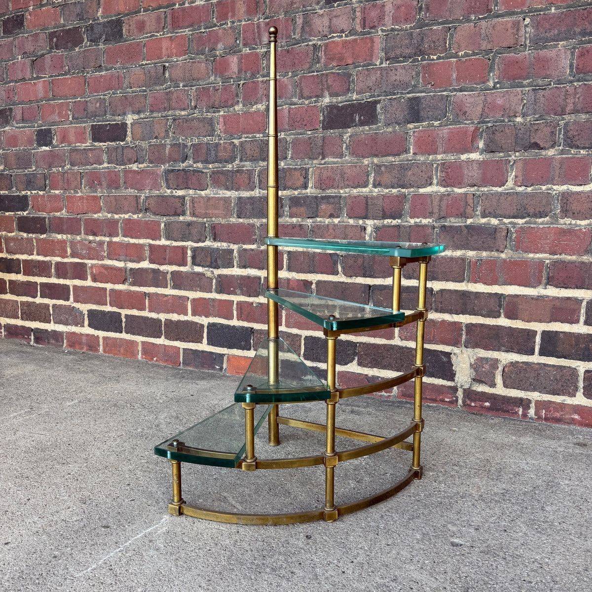 Mastercraft Brass and Glass Step Shelf Hollywood Regency
