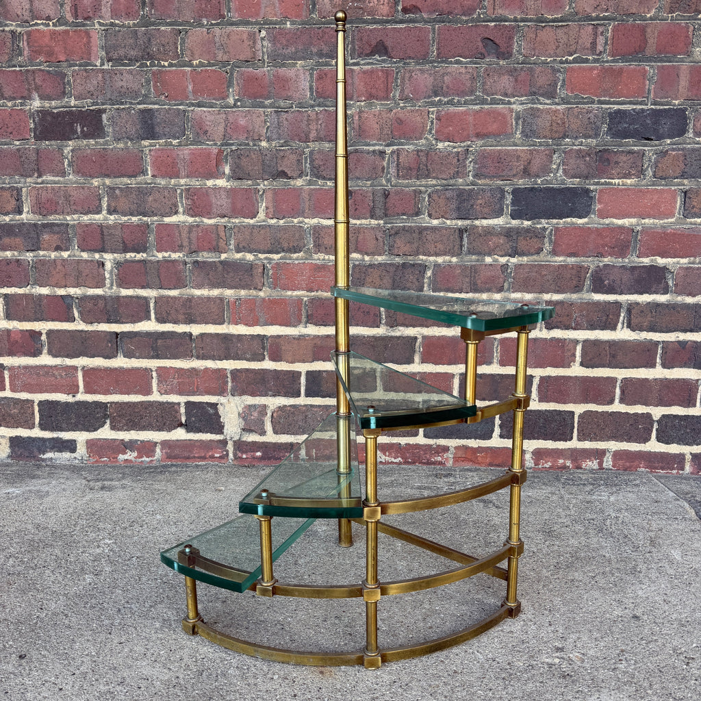 Mastercraft Brass and Glass Step Shelf Hollywood Regency