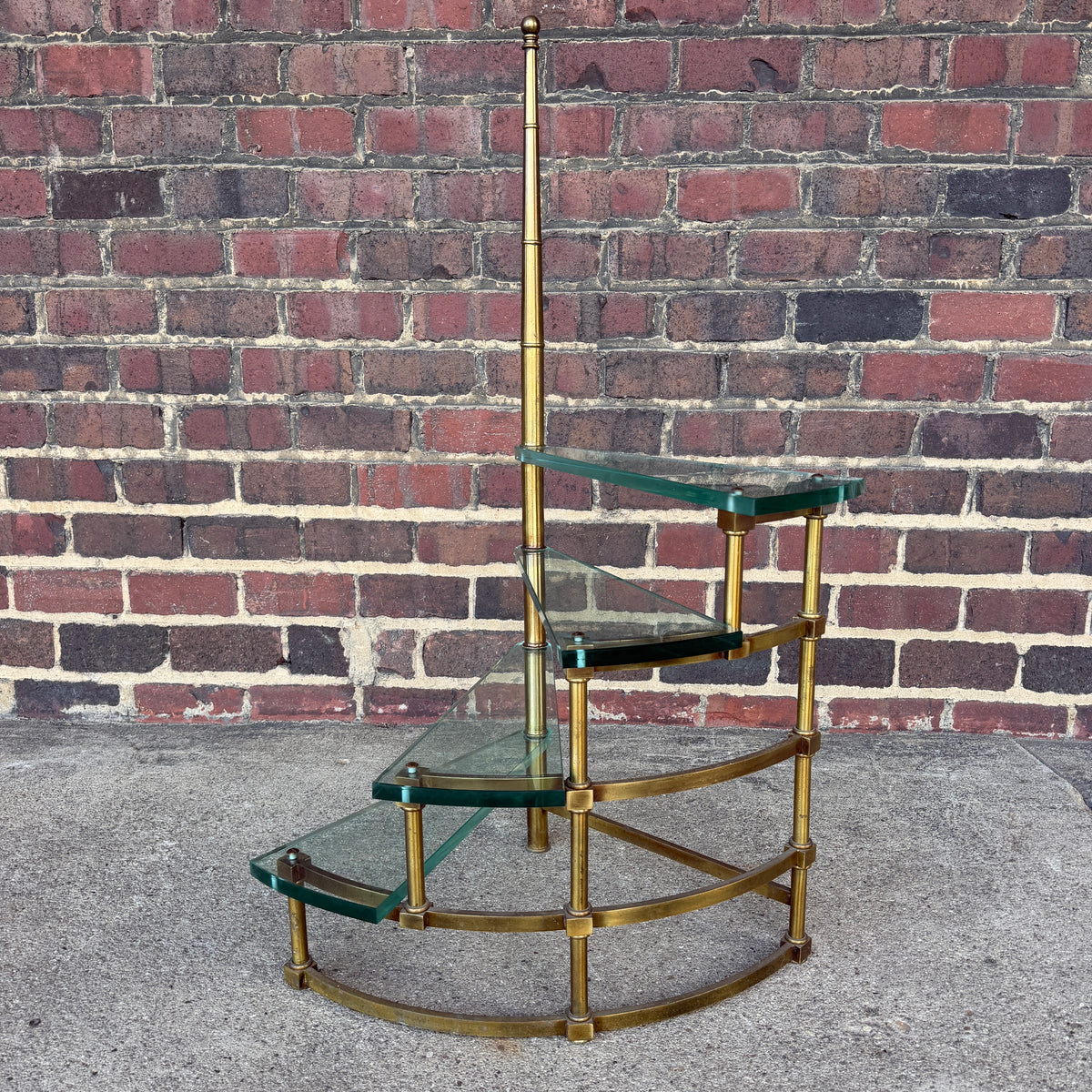 Mastercraft Brass and Glass Step Shelf Hollywood Regency
