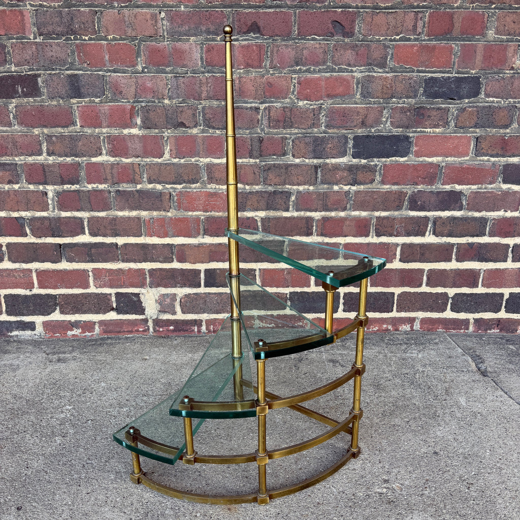 Mastercraft Brass and Glass Step Shelf Hollywood Regency