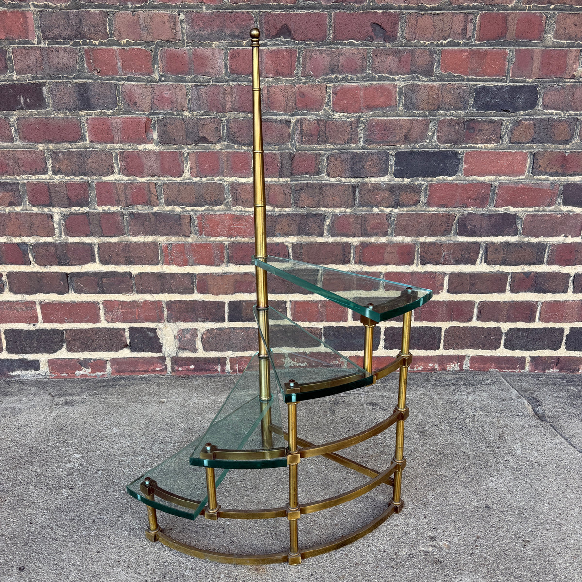 Mastercraft Brass and Glass Step Shelf Hollywood Regency