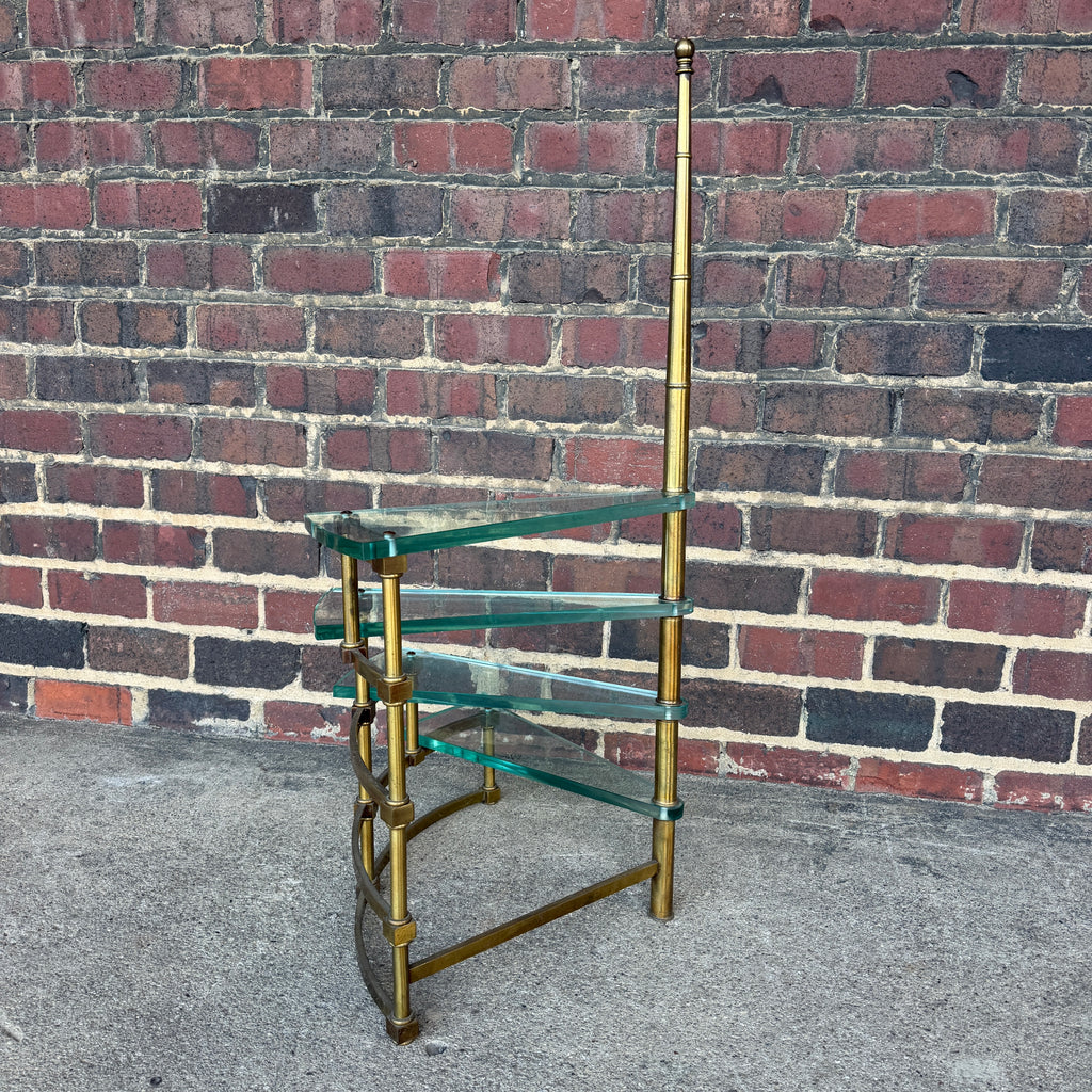 Mastercraft Brass and Glass Step Shelf Hollywood Regency