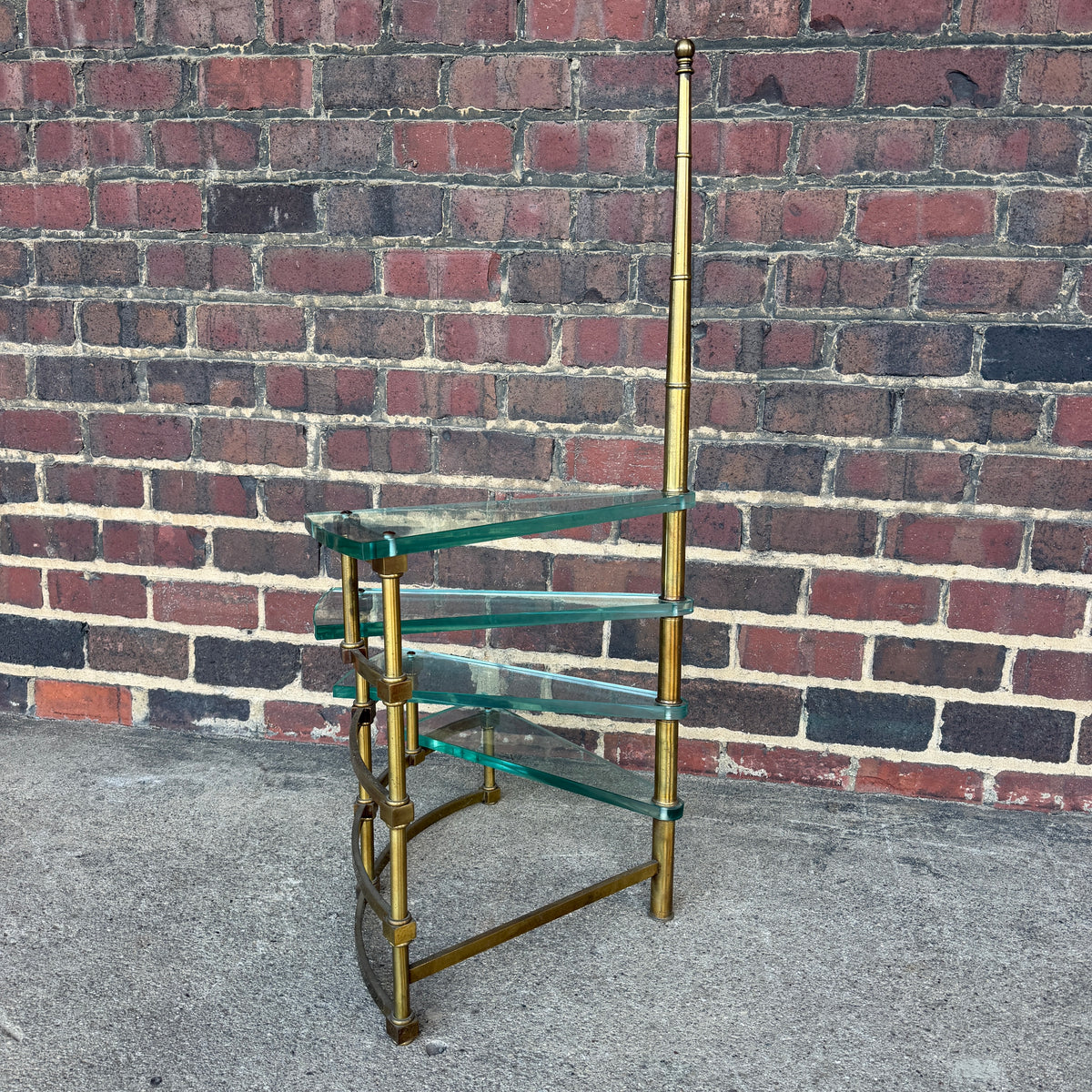 Mastercraft Brass and Glass Step Shelf Hollywood Regency