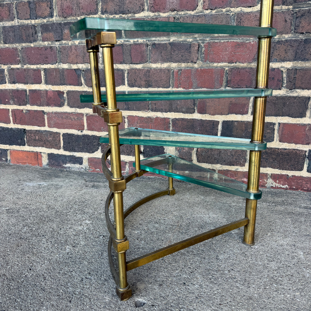 Mastercraft Brass and Glass Step Shelf Hollywood Regency