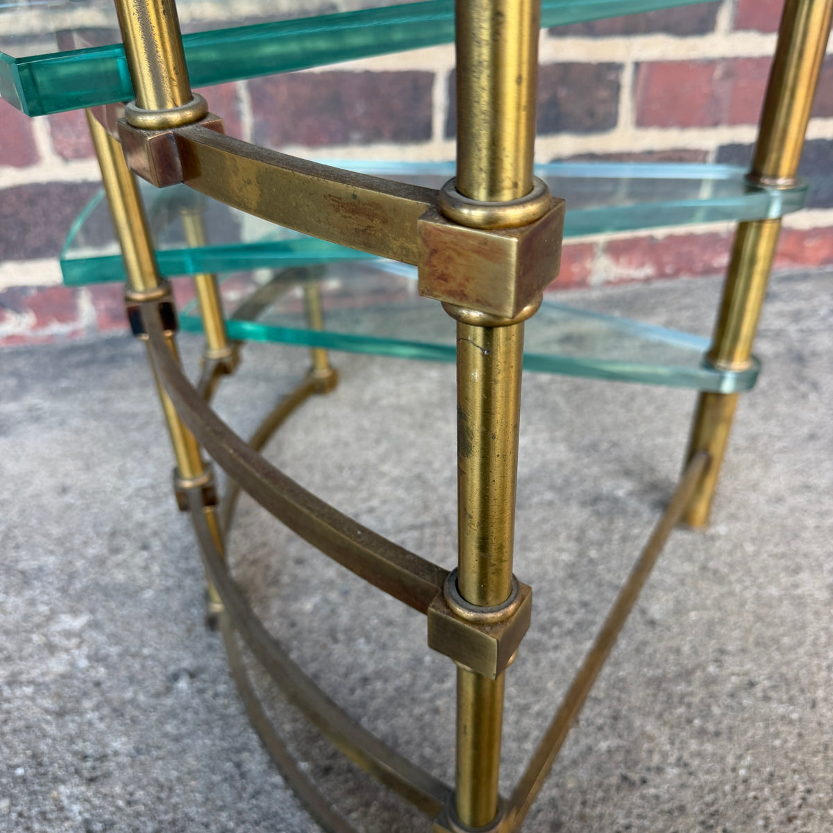 Mastercraft Brass and Glass Step Shelf Hollywood Regency