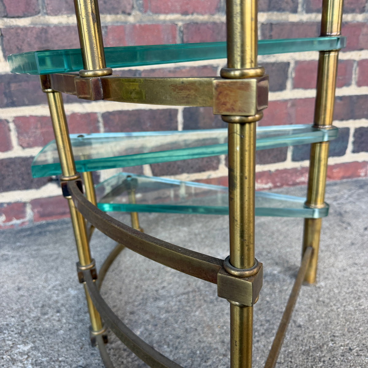 Mastercraft Brass and Glass Step Shelf Hollywood Regency