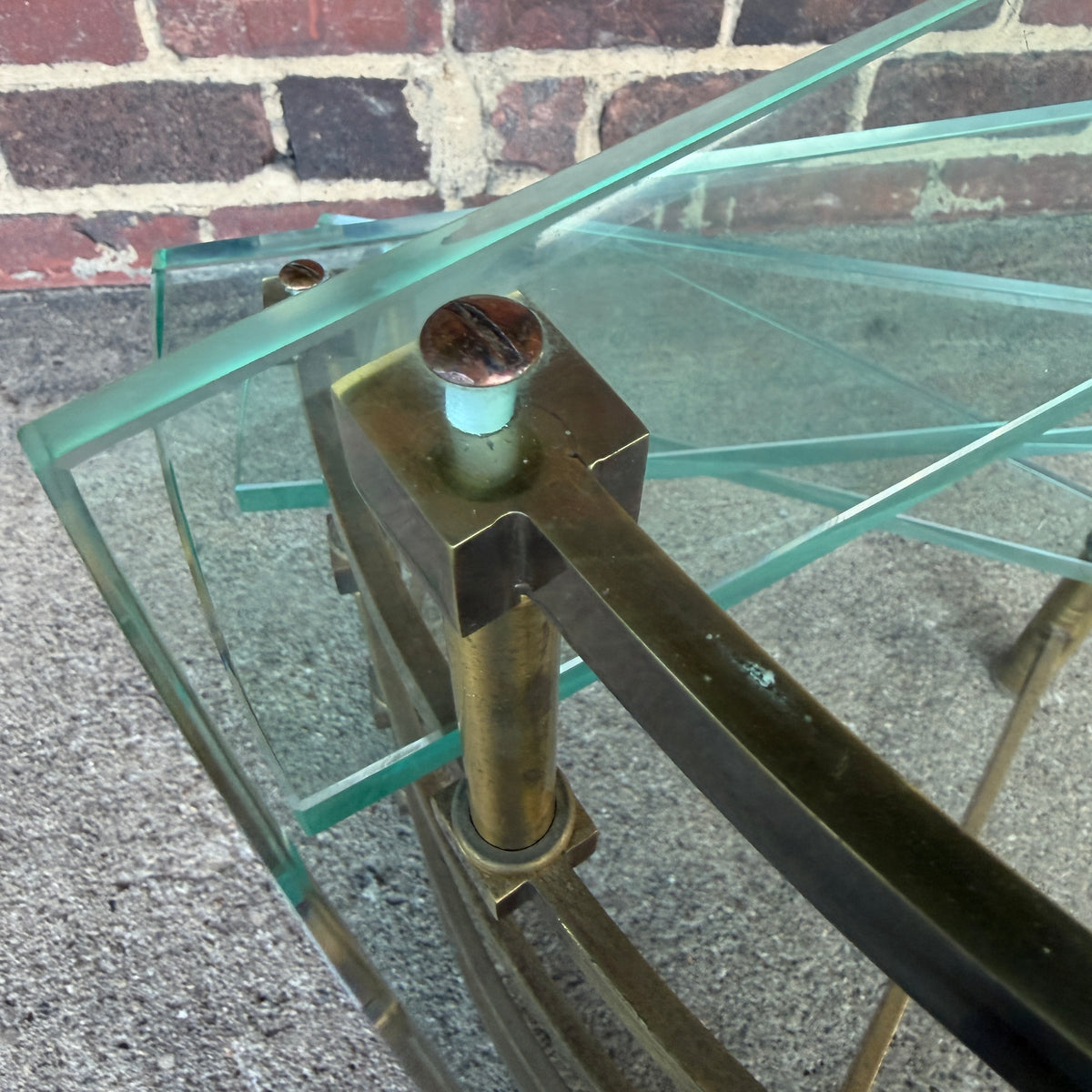 Mastercraft Brass and Glass Step Shelf Hollywood Regency