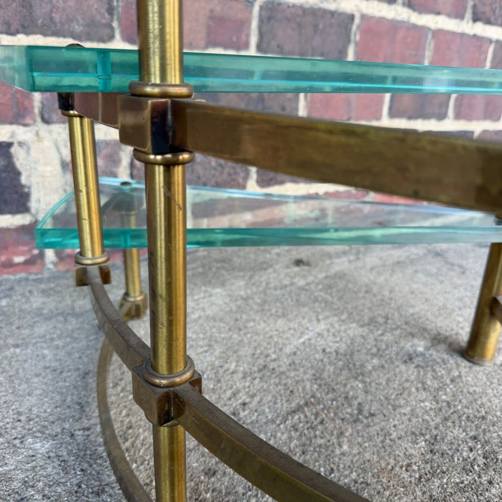 Mastercraft Brass and Glass Step Shelf Hollywood Regency