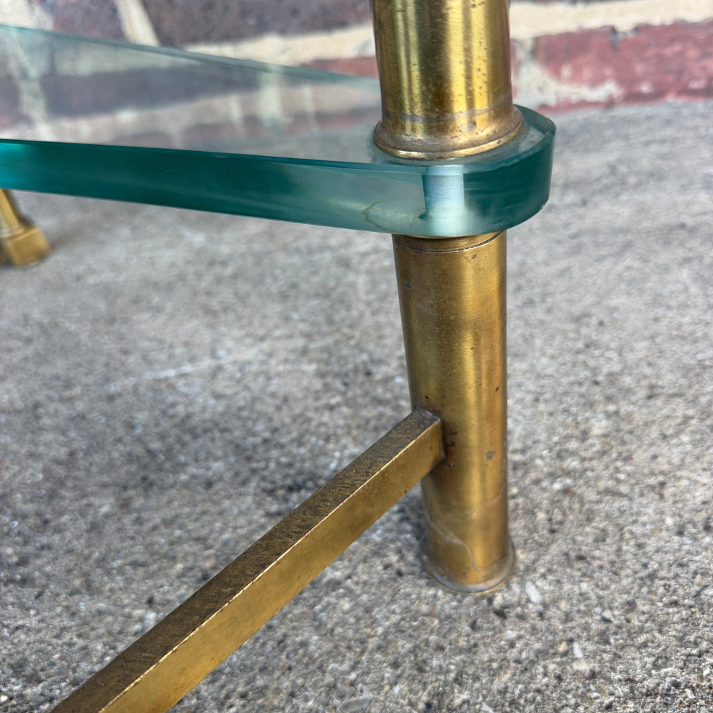 Mastercraft Brass and Glass Step Shelf Hollywood Regency
