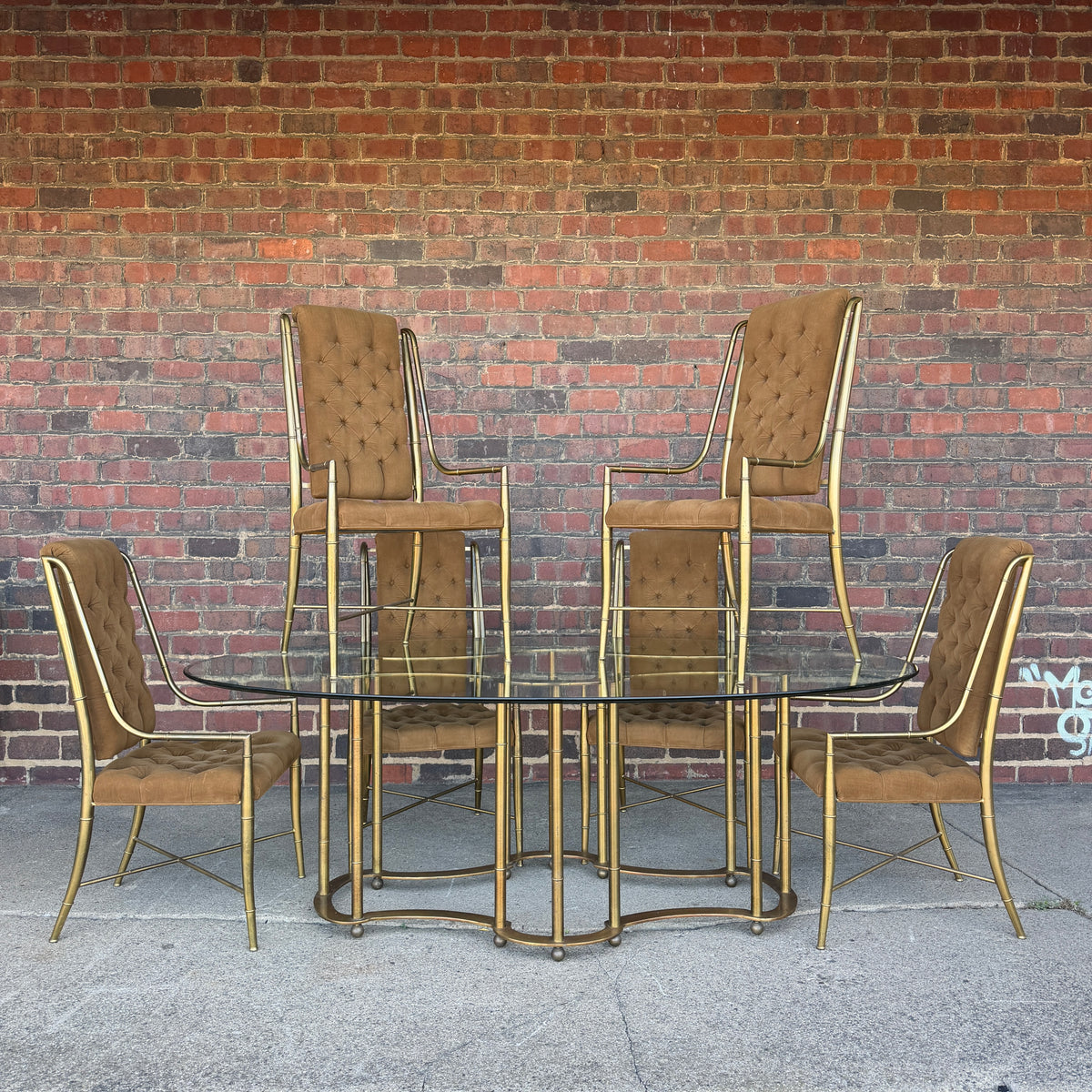 Mastercraft 1970s Brass and Glass Racetrack Dining Set