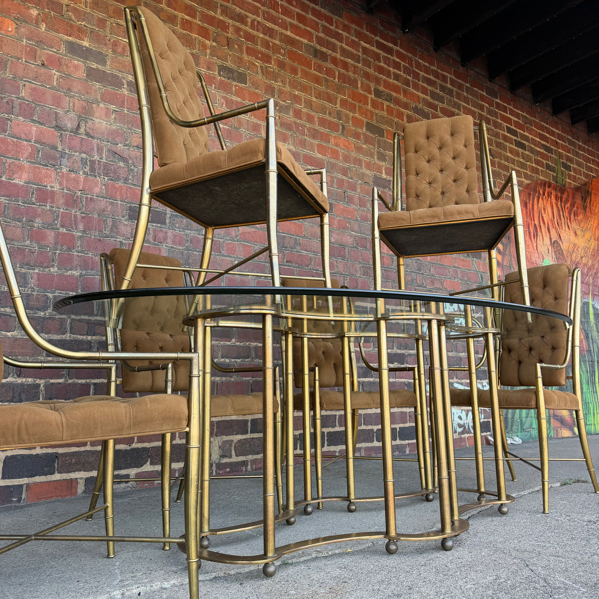 Mastercraft 1970s Brass and Glass Racetrack Dining Set