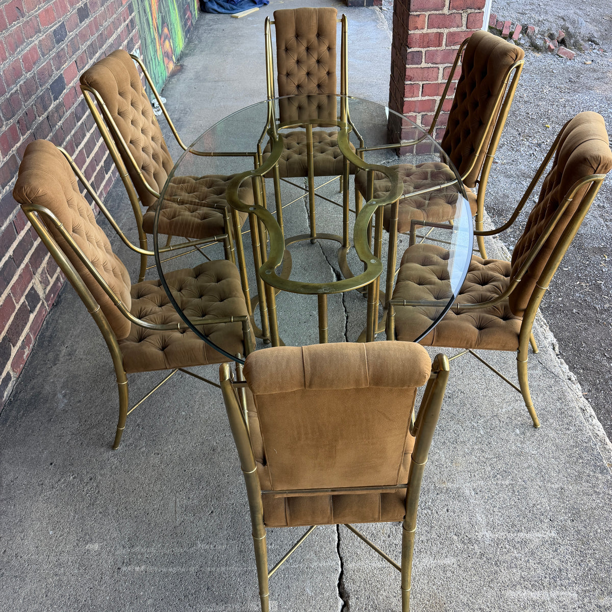 Mastercraft 1970s Brass and Glass Racetrack Dining Set