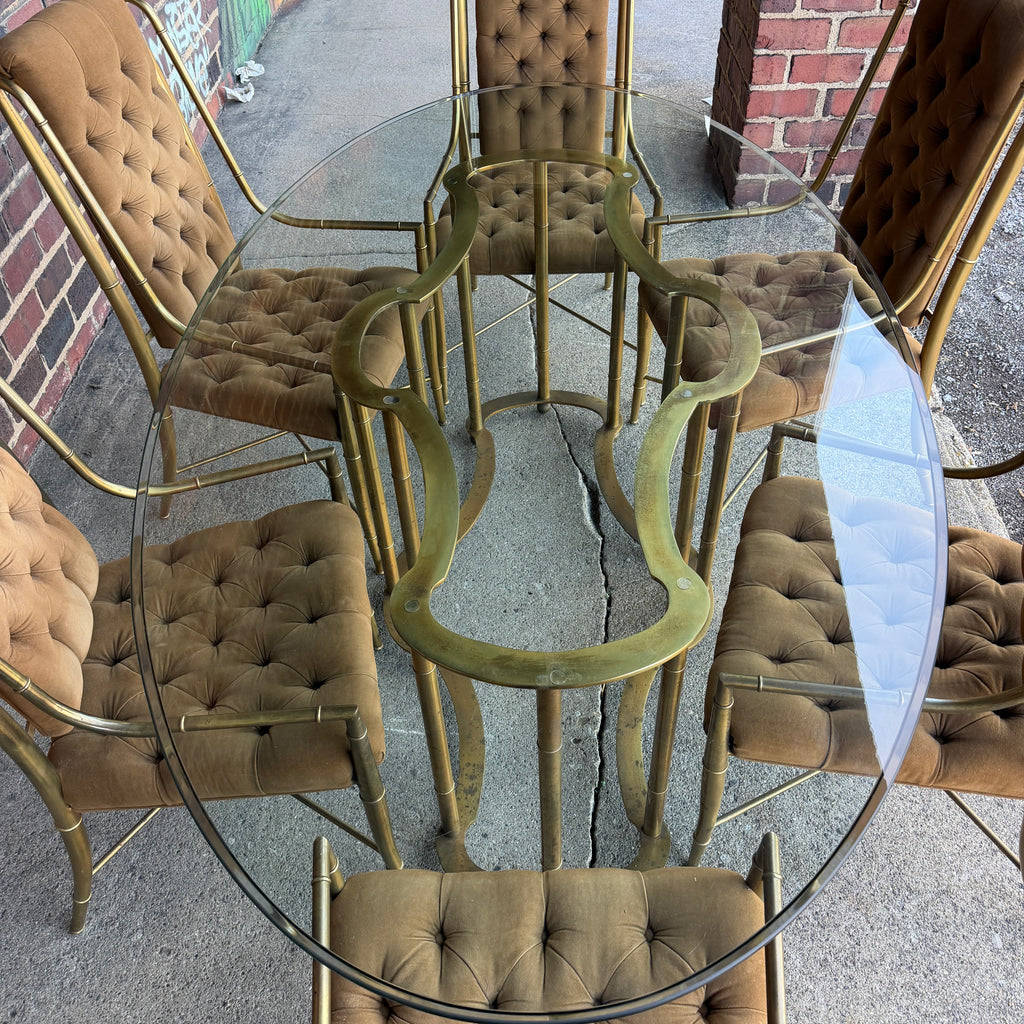 Mastercraft 1970s Brass and Glass Racetrack Dining Set