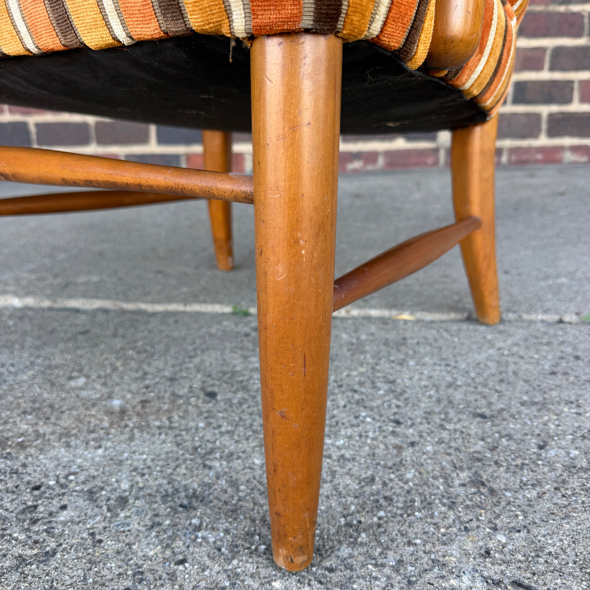 Maxwell Royal Orange and Brown Striped Mid-Century Modern High Back Arm Chair