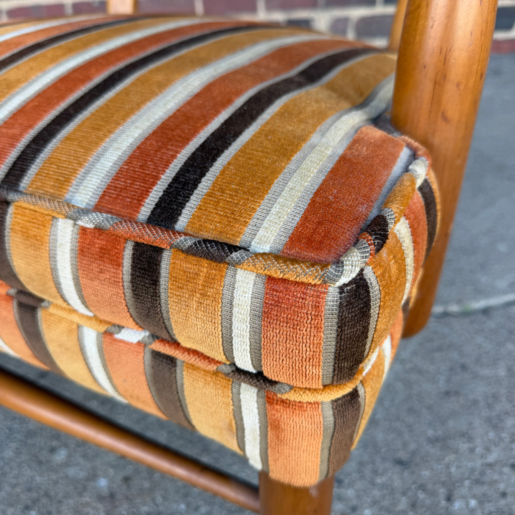 Maxwell Royal Orange and Brown Striped Mid-Century Modern High Back Arm Chair