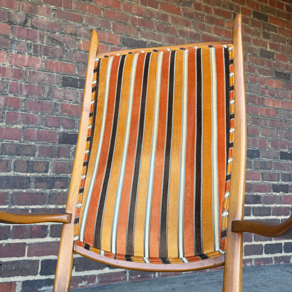 Maxwell Royal Orange and Brown Striped Mid-Century Modern High Back Arm Chair