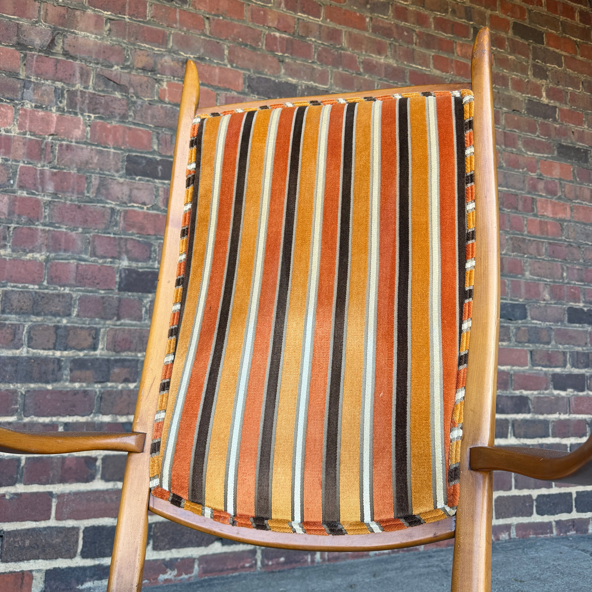 Maxwell Royal Orange and Brown Striped Mid-Century Modern High Back Arm Chair