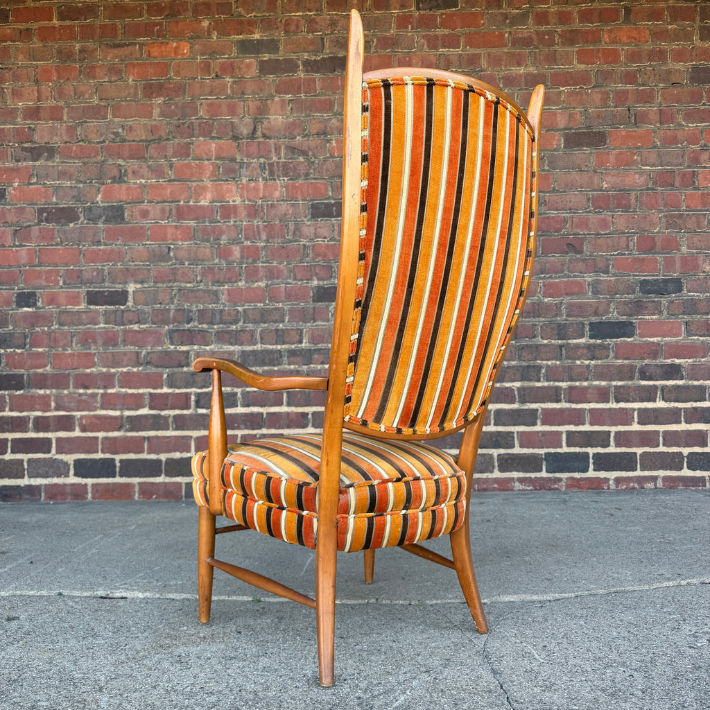 Maxwell Royal Orange and Brown Striped Mid-Century Modern High Back Arm Chair