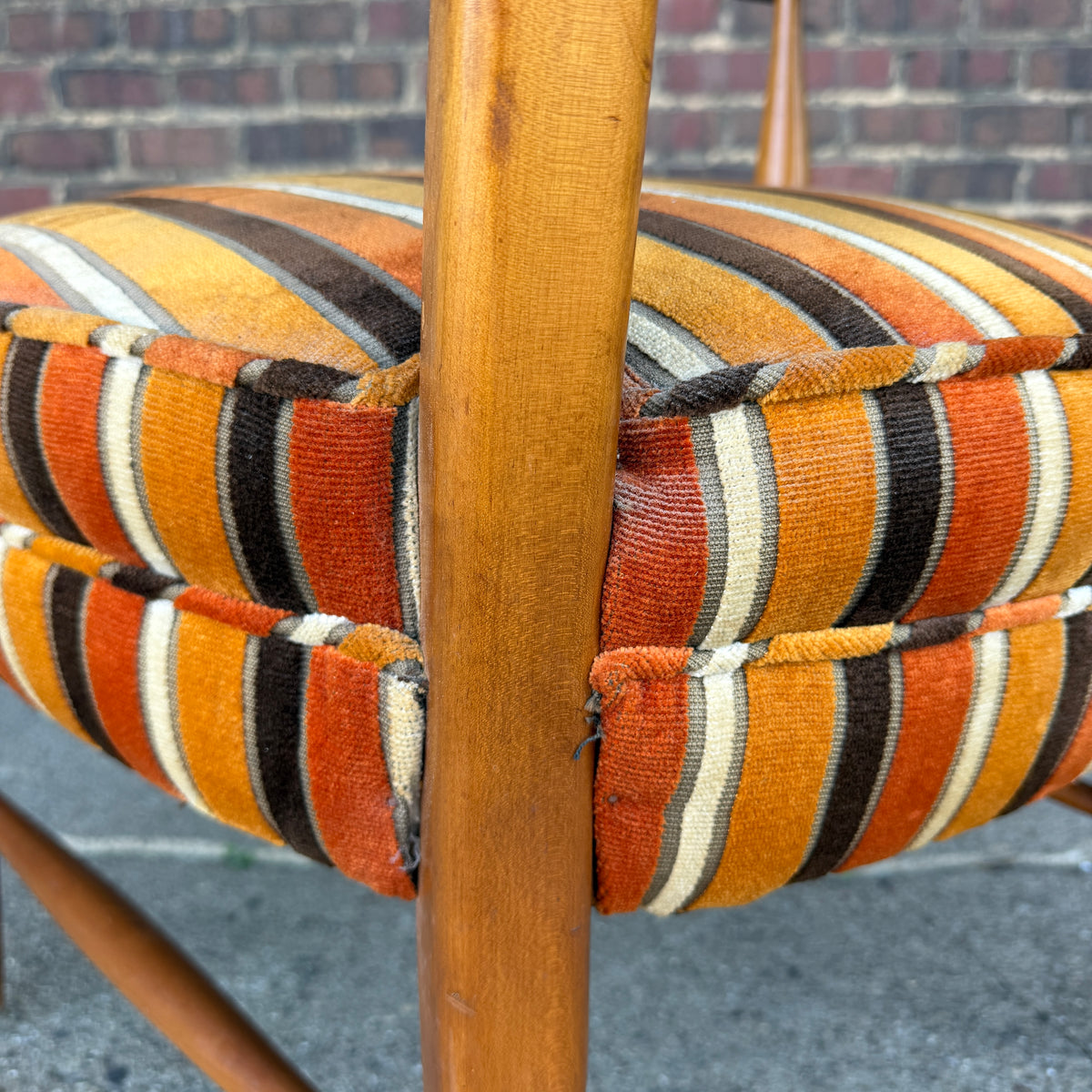 Maxwell Royal Orange and Brown Striped Mid-Century Modern High Back Arm Chair