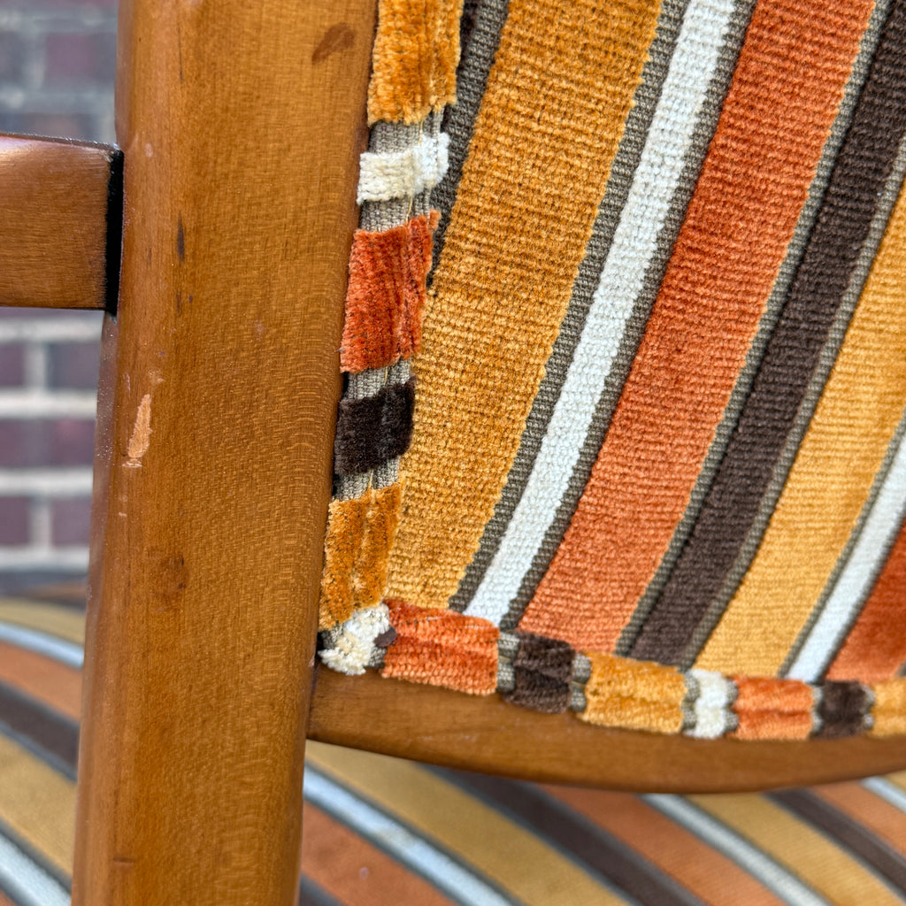 Maxwell Royal Orange and Brown Striped Mid-Century Modern High Back Arm Chair