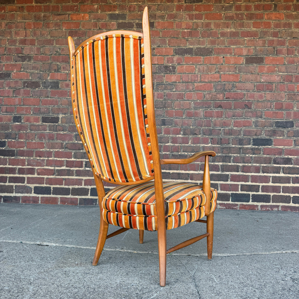 Maxwell Royal Orange and Brown Striped Mid-Century Modern High Back Arm Chair