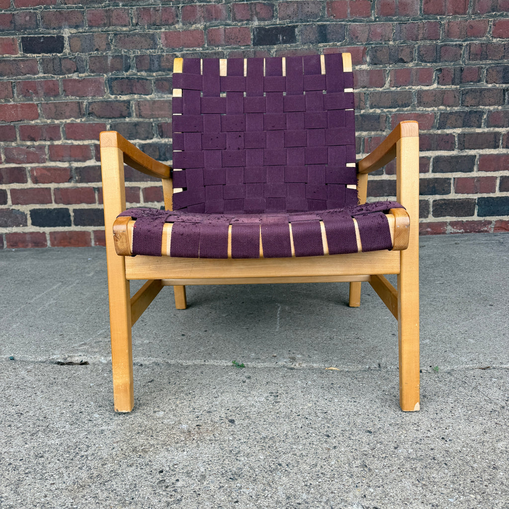 Jens Risom for Knoll Maroon Strap Lounge Chair