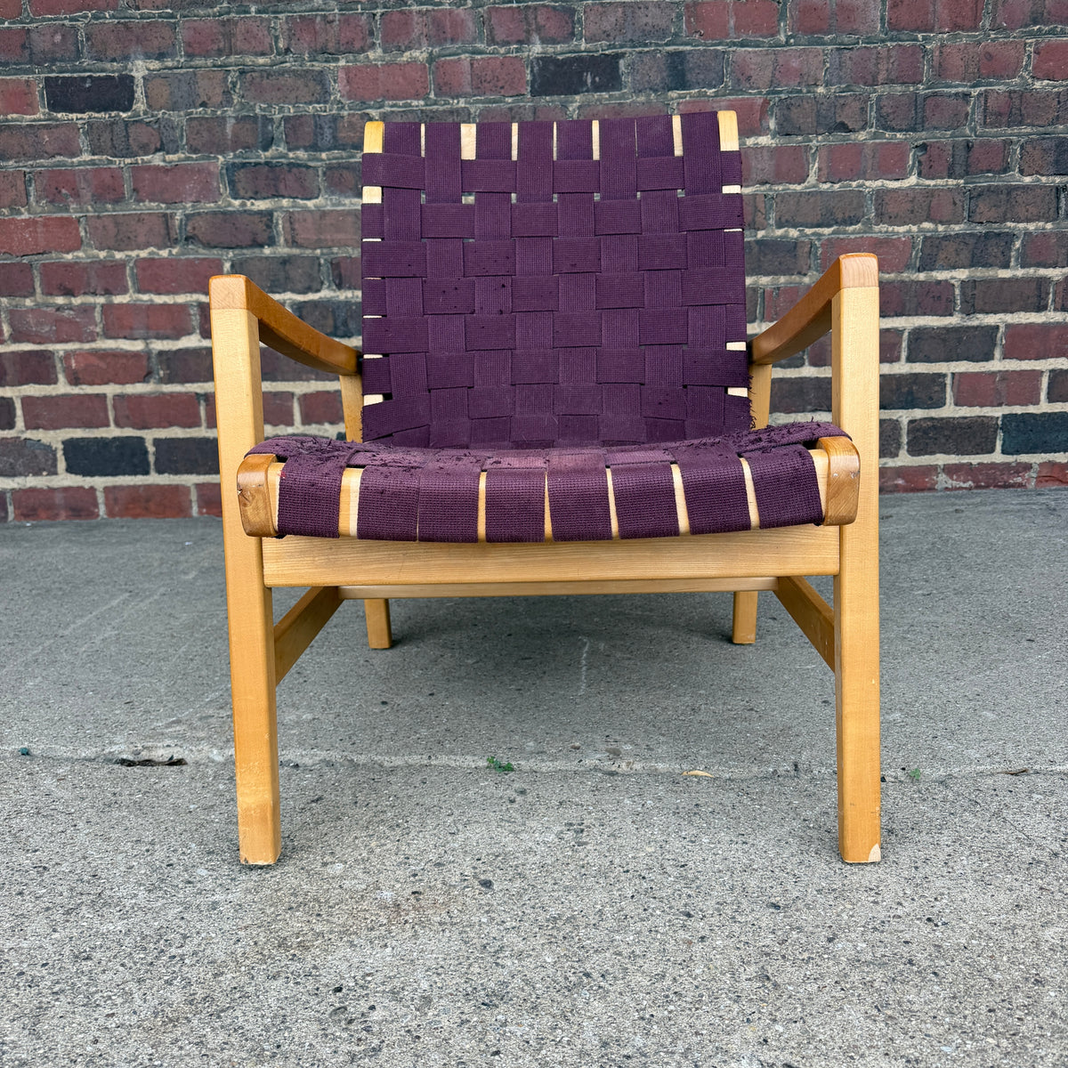 Jens Risom for Knoll Maroon Strap Lounge Chair