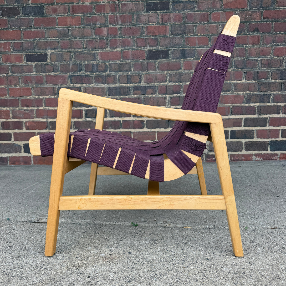 Jens Risom for Knoll Maroon Strap Lounge Chair