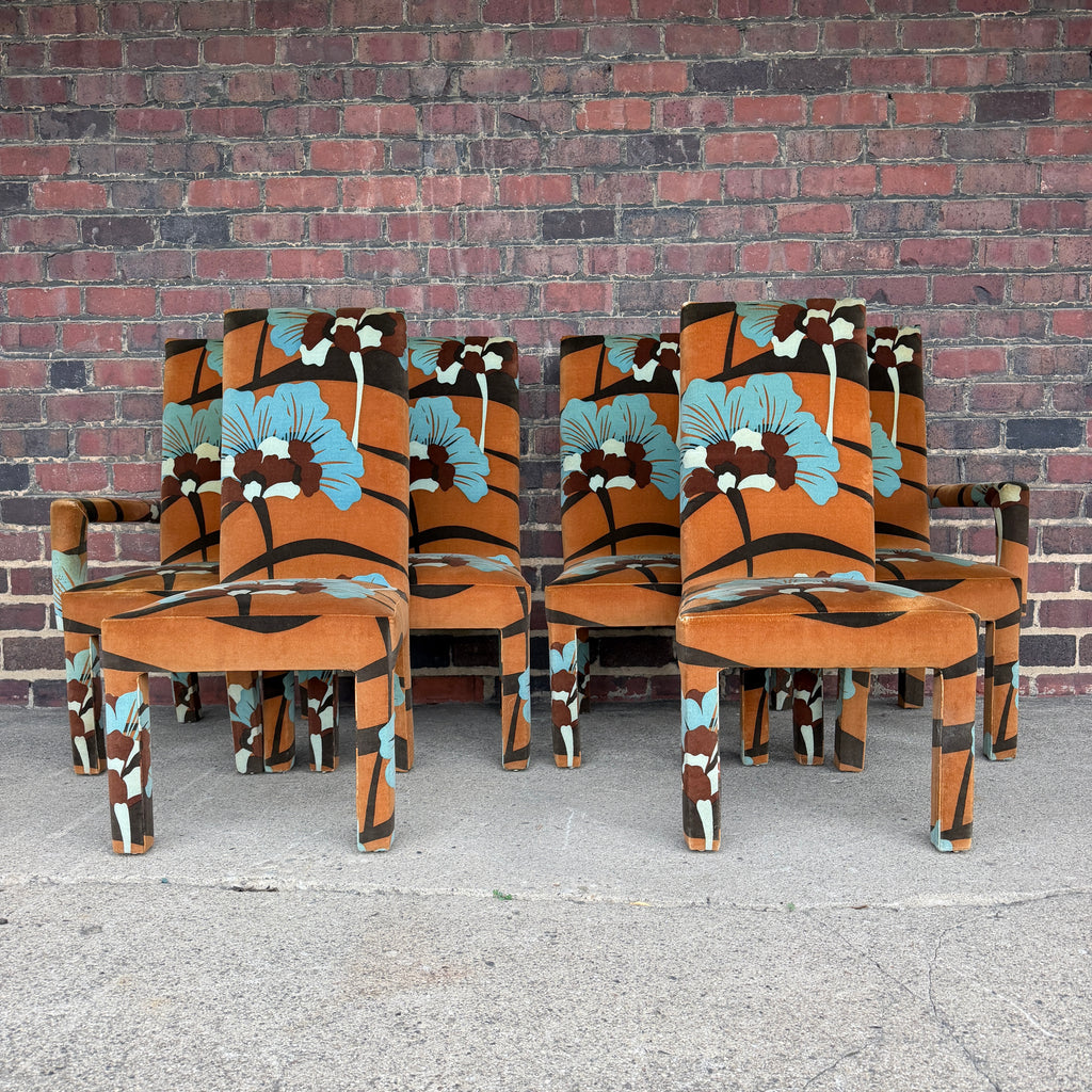 Set of 6 Upholstered Boho Chic Dining Chairs in Jack Lenor Larsen Fabric