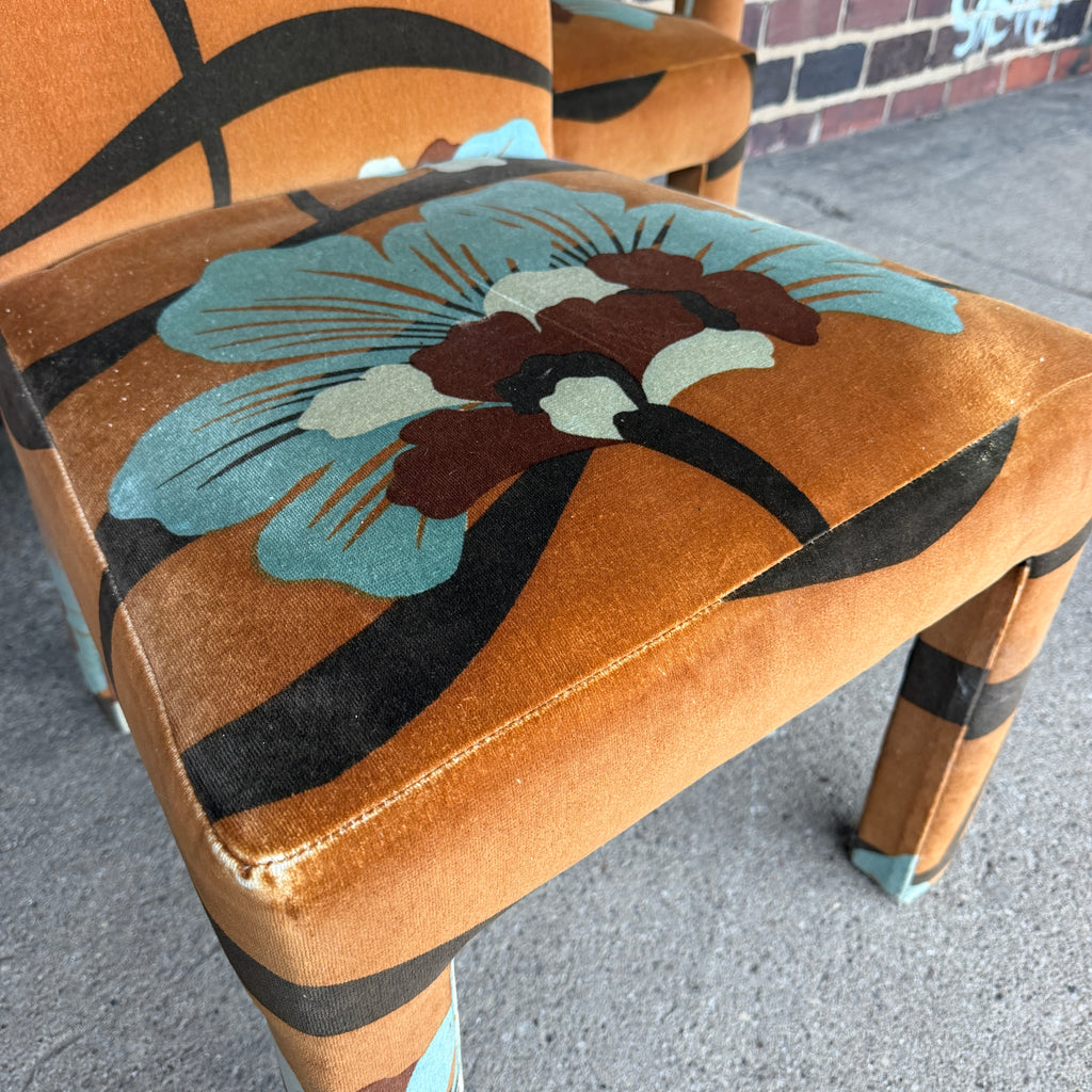 Set of 6 Upholstered Boho Chic Dining Chairs in Jack Lenor Larsen Fabric