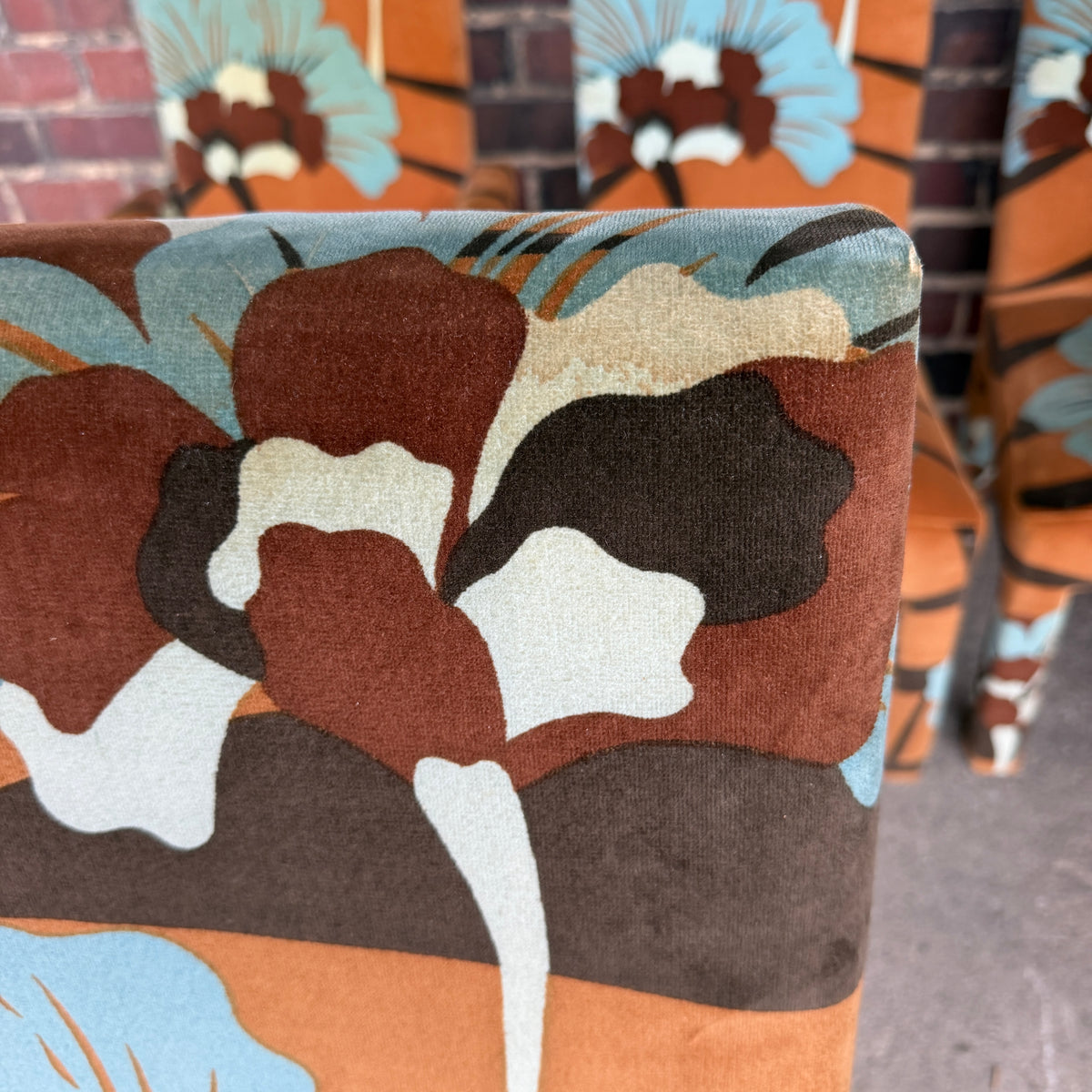 Set of 6 Upholstered Boho Chic Dining Chairs in Jack Lenor Larsen Fabric