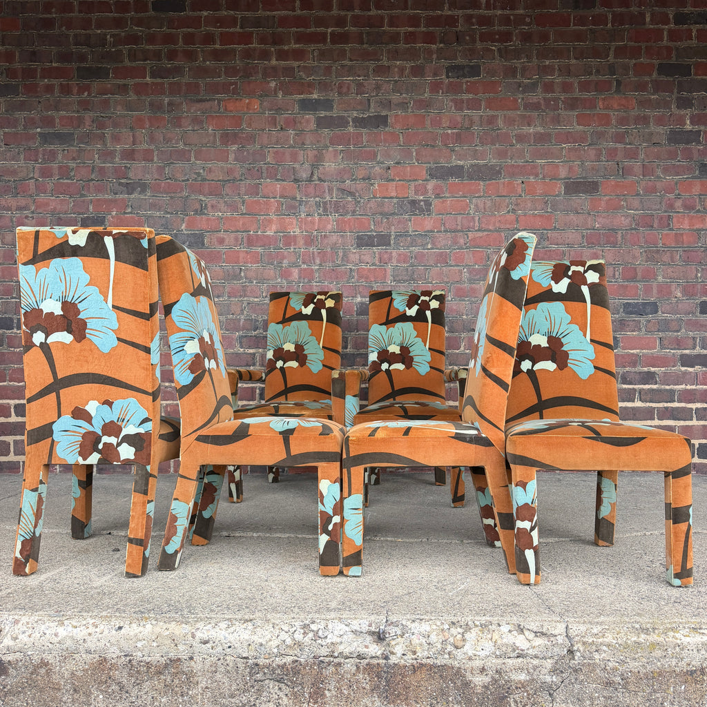 Set of 6 Upholstered Boho Chic Dining Chairs in Jack Lenor Larsen Fabric