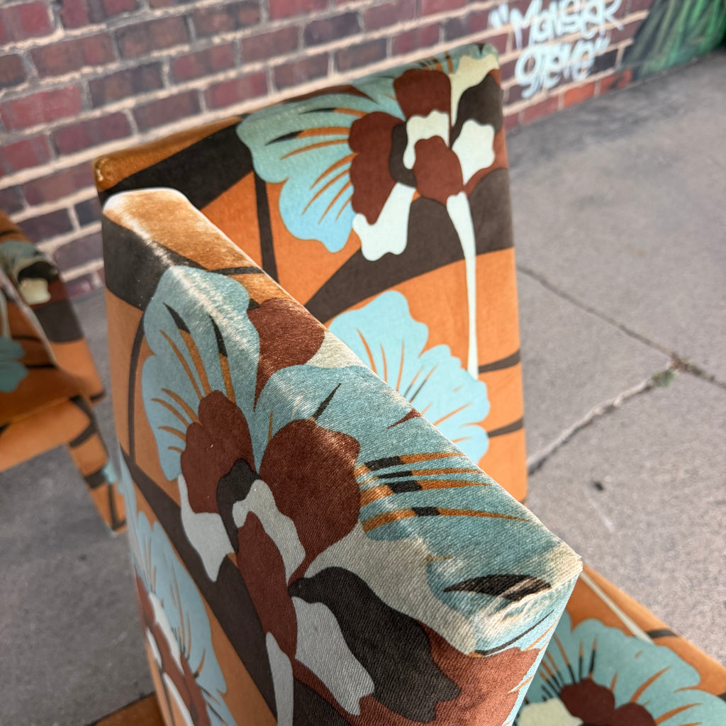 Set of 6 Upholstered Boho Chic Dining Chairs in Jack Lenor Larsen Fabric