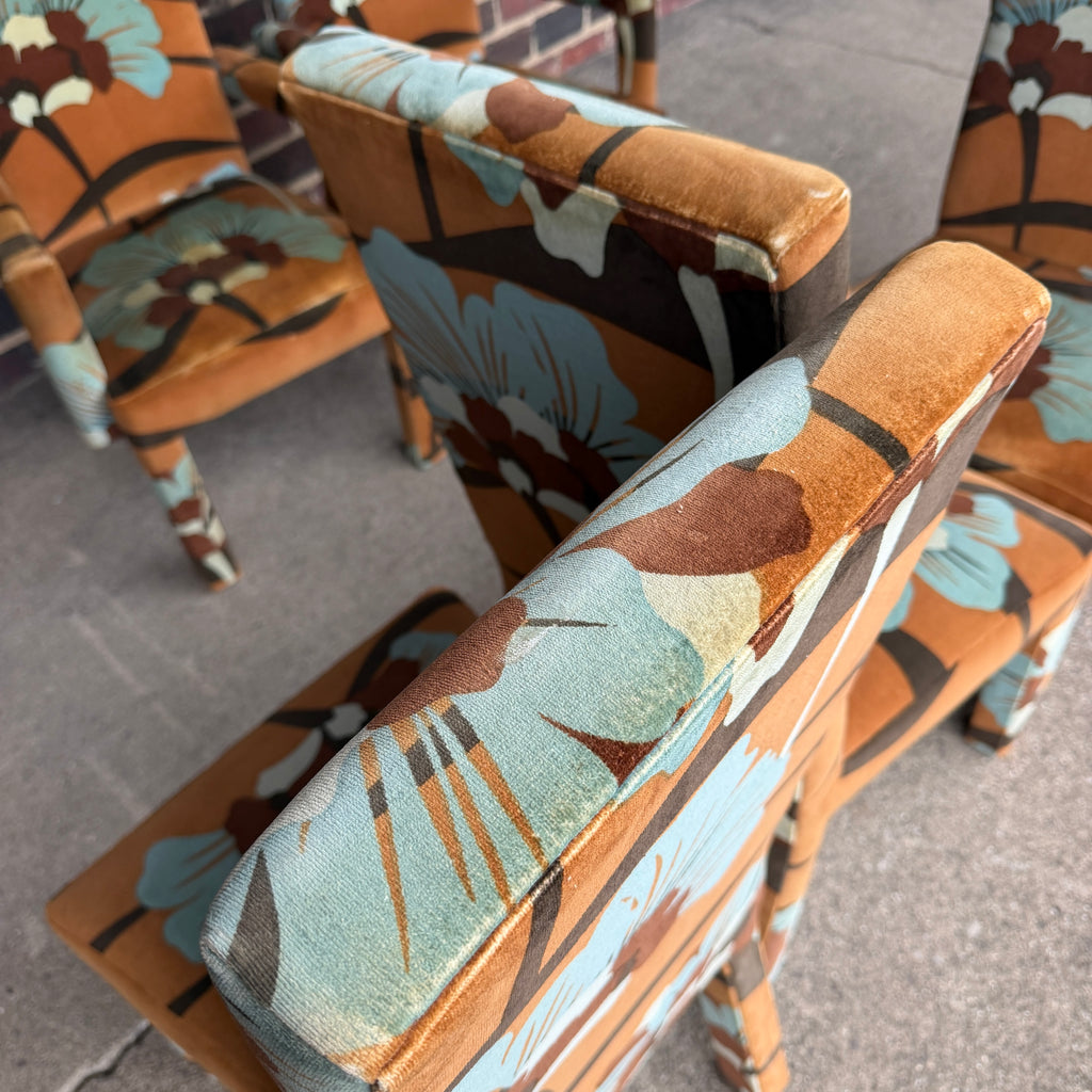 Set of 6 Upholstered Boho Chic Dining Chairs in Jack Lenor Larsen Fabric