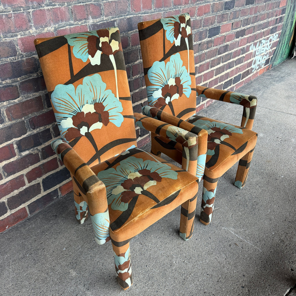 Set of 6 Upholstered Boho Chic Dining Chairs in Jack Lenor Larsen Fabric