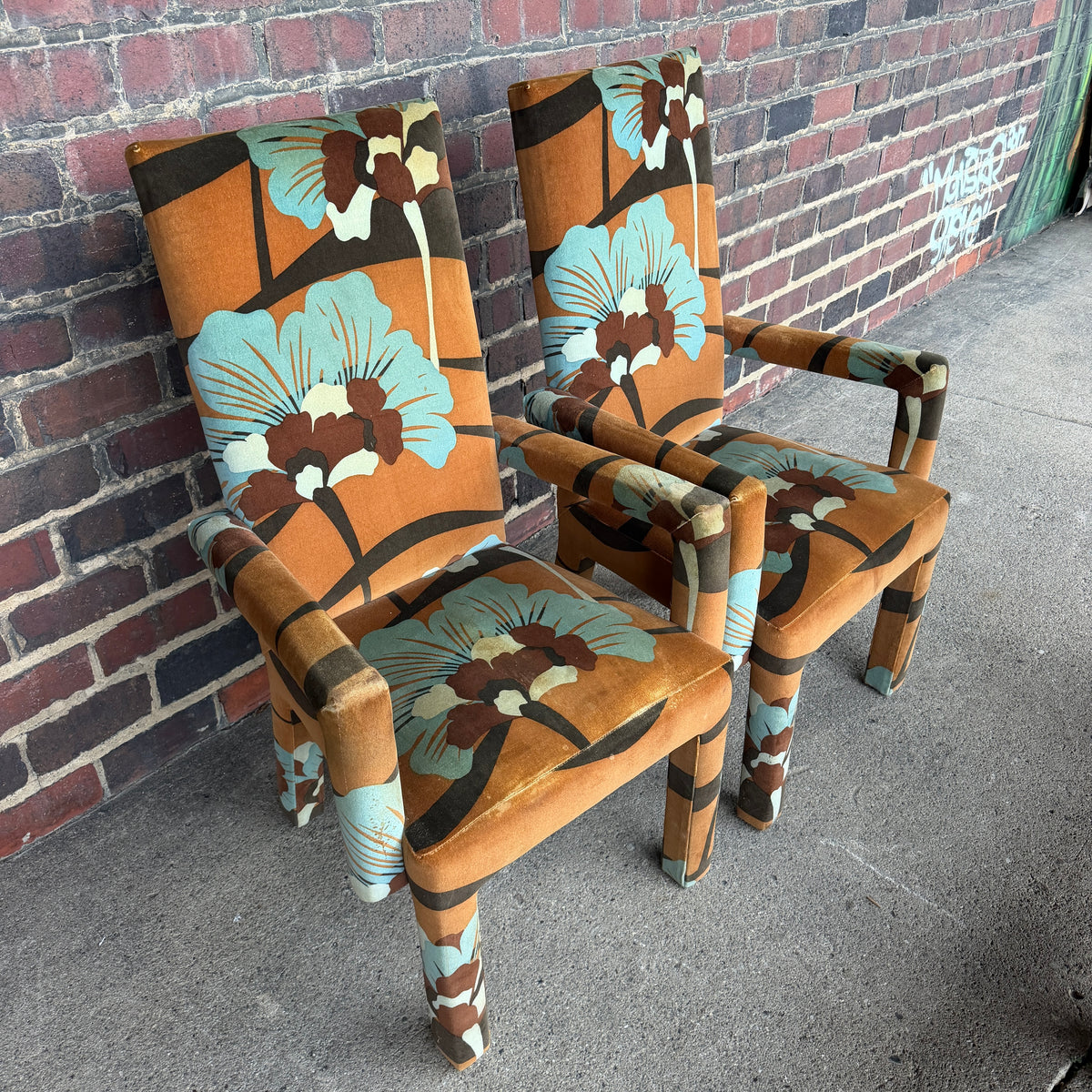 Set of 6 Upholstered Boho Chic Dining Chairs in Jack Lenor Larsen Fabric