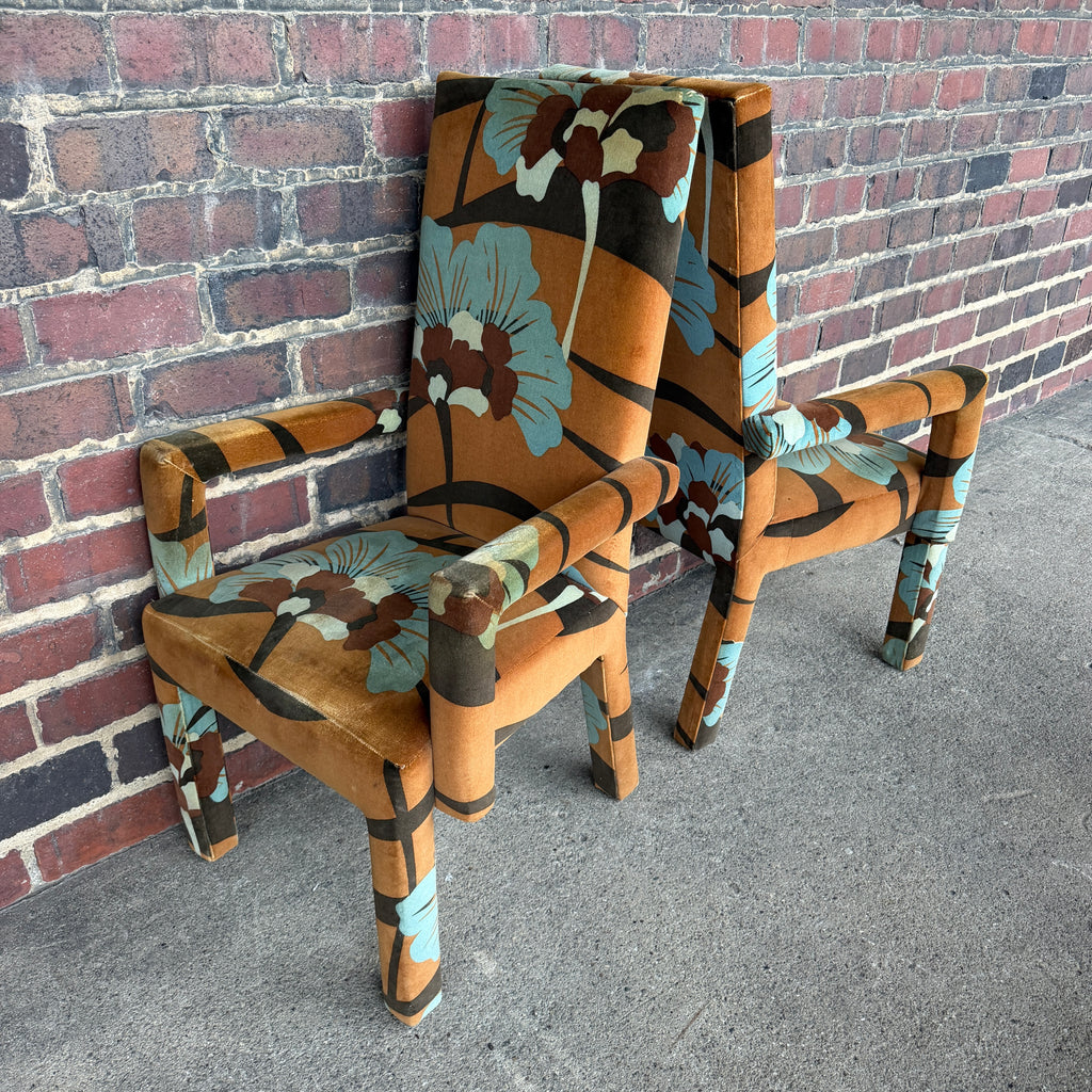 Set of 6 Upholstered Boho Chic Dining Chairs in Jack Lenor Larsen Fabric
