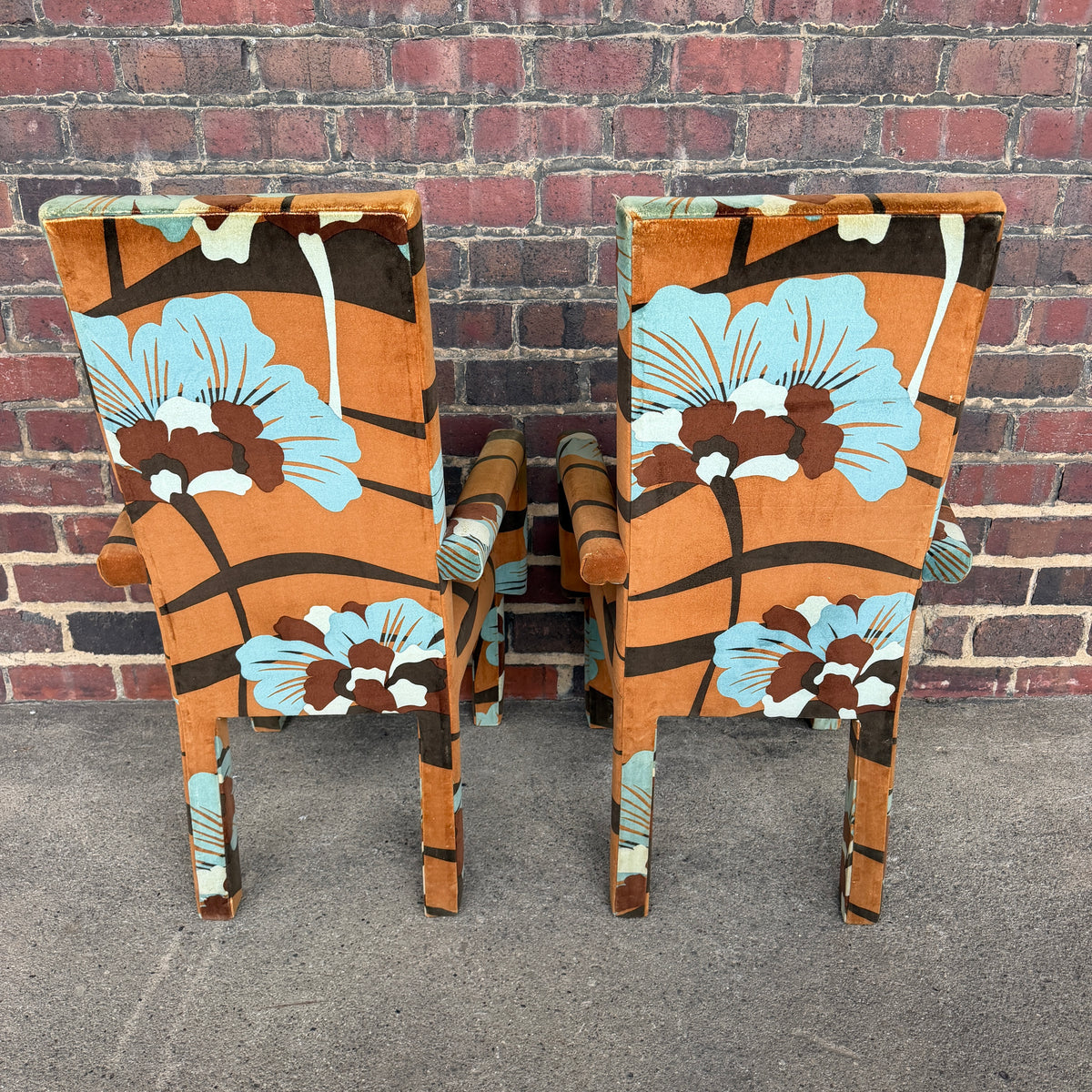 Set of 6 Upholstered Boho Chic Dining Chairs in Jack Lenor Larsen Fabric