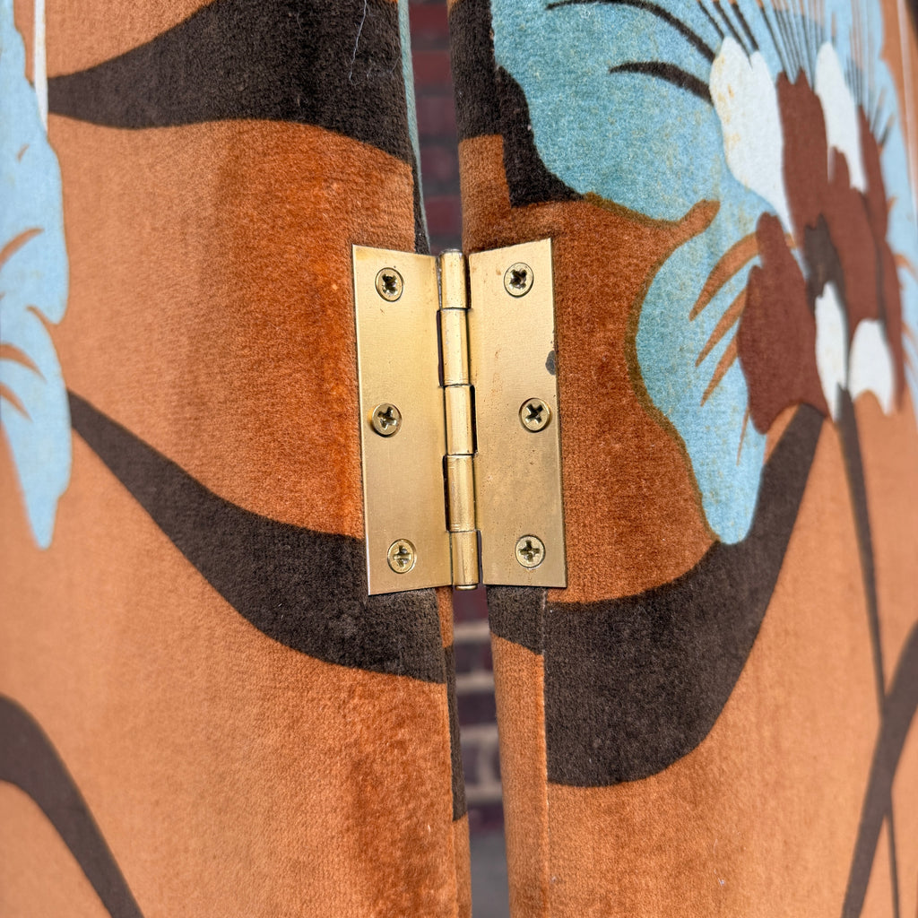 Three Panel Upholstered Folding Room Divider Covered in Jack Lenor Larsen Fabric