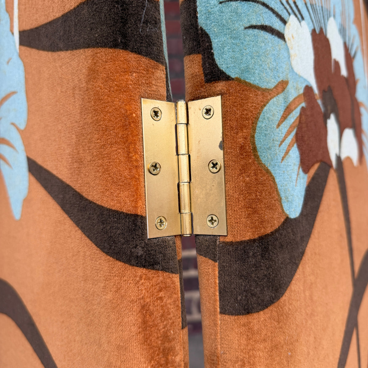 Three Panel Upholstered Folding Room Divider Covered in Jack Lenor Larsen Fabric