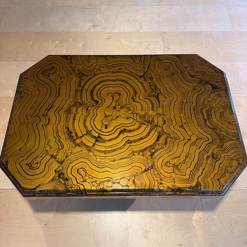 1970s Large Brass and Woodgrain Lacquer Coffee Table
