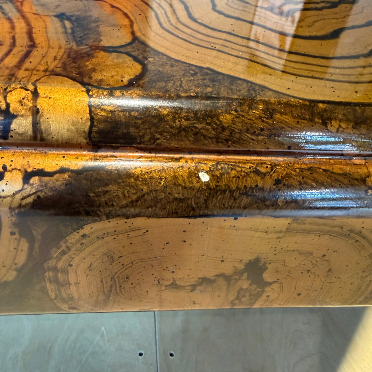 1970s Large Brass and Woodgrain Lacquer Coffee Table