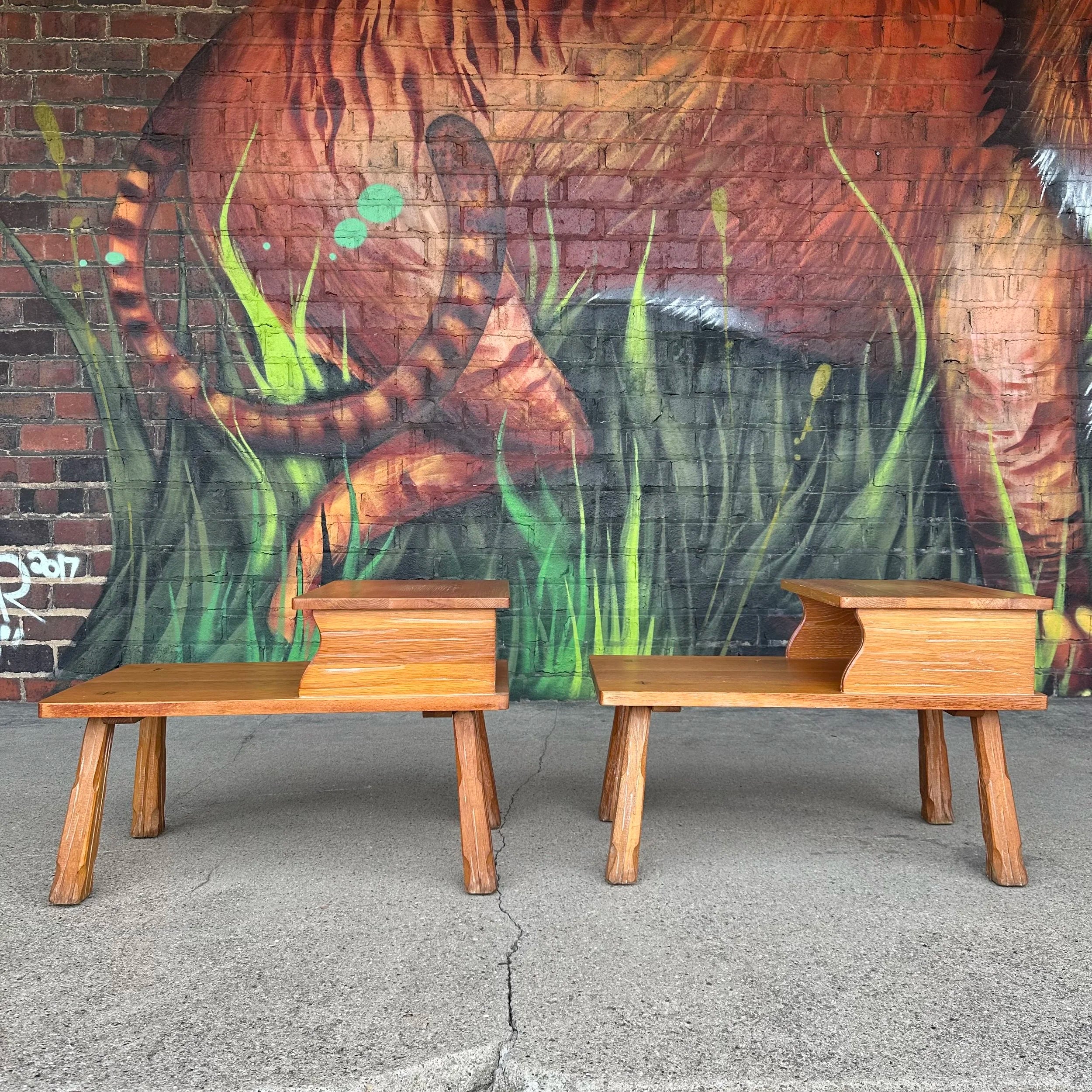 Original American "Cowboy Ranch Oak" Pair of Side Tables by A. Brandt